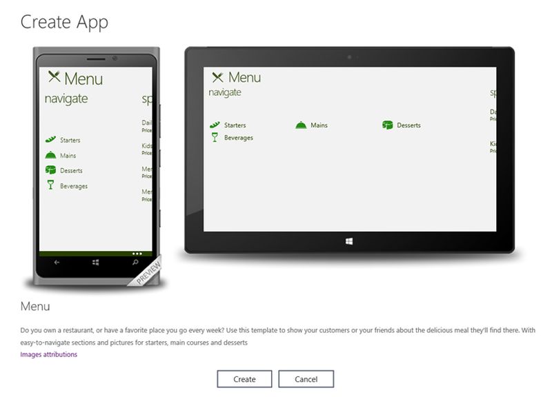 create app menu template